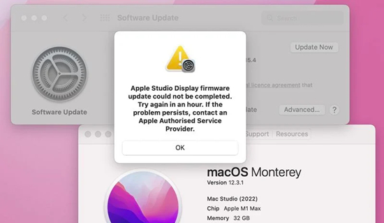 部分苹果Studio Display的用户报告将设备更新到最新iOS固件时出现问题 
